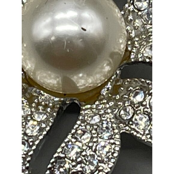 vintage monet brooch costume jewelry pin embellished foe diamond pearl 2" READ - Picture 2 of 6